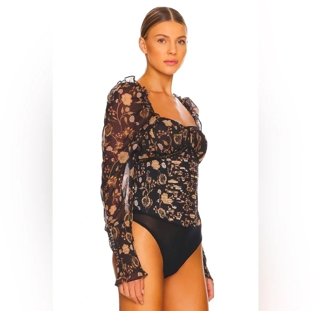 NEW Free People Brunch Date Bodysuit, Black Combo, Size XS